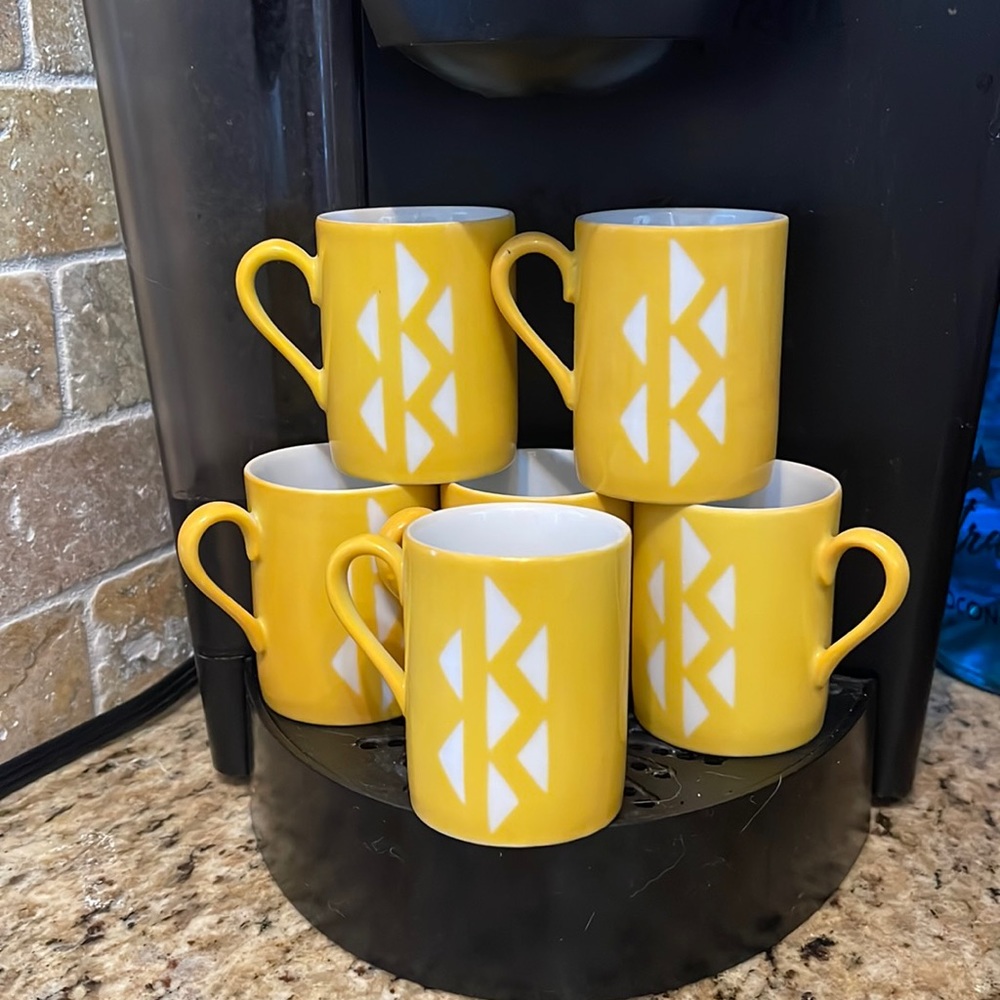 6 Vintage MCM by JONAS ROBERTS Japan Yellow Atomic Grid  Espresso Cups Rare